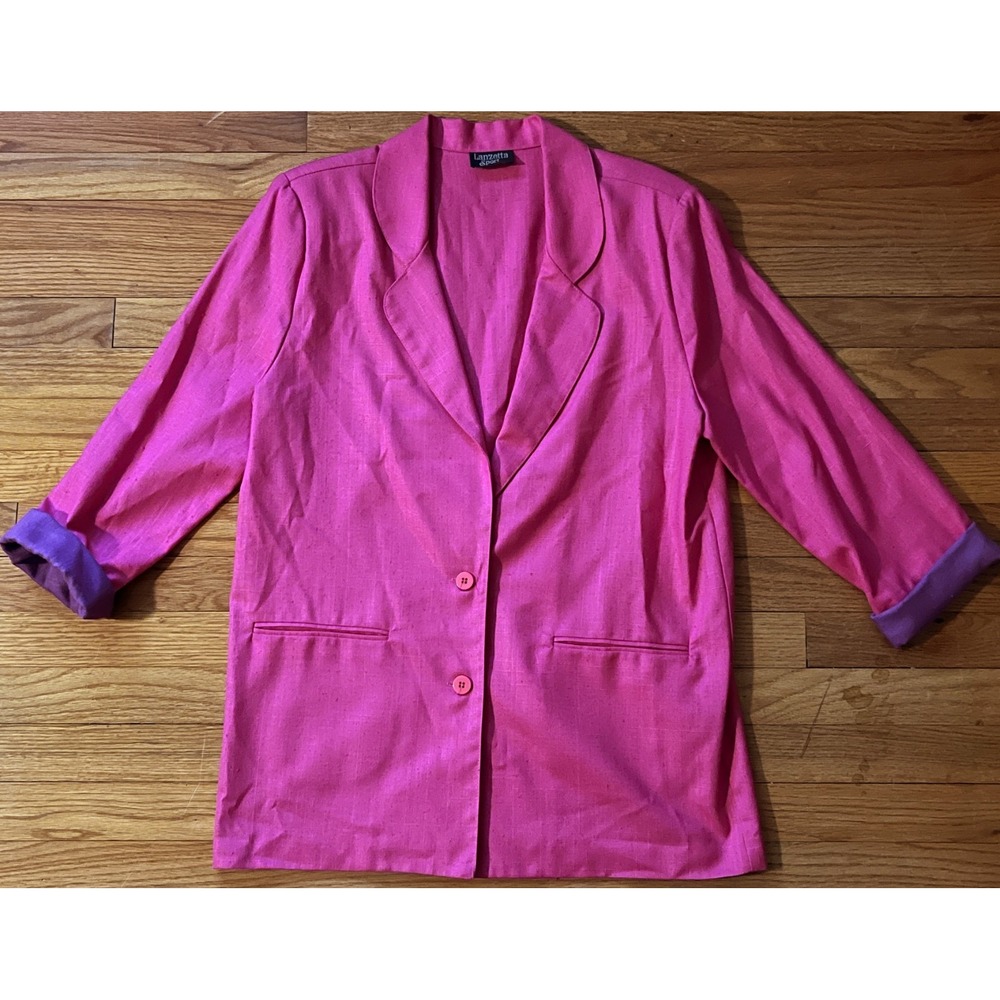 Vintage Lanzetta Sport 1980s Pink Retro Blazer Jacket Women 12 USA Granny Chic
